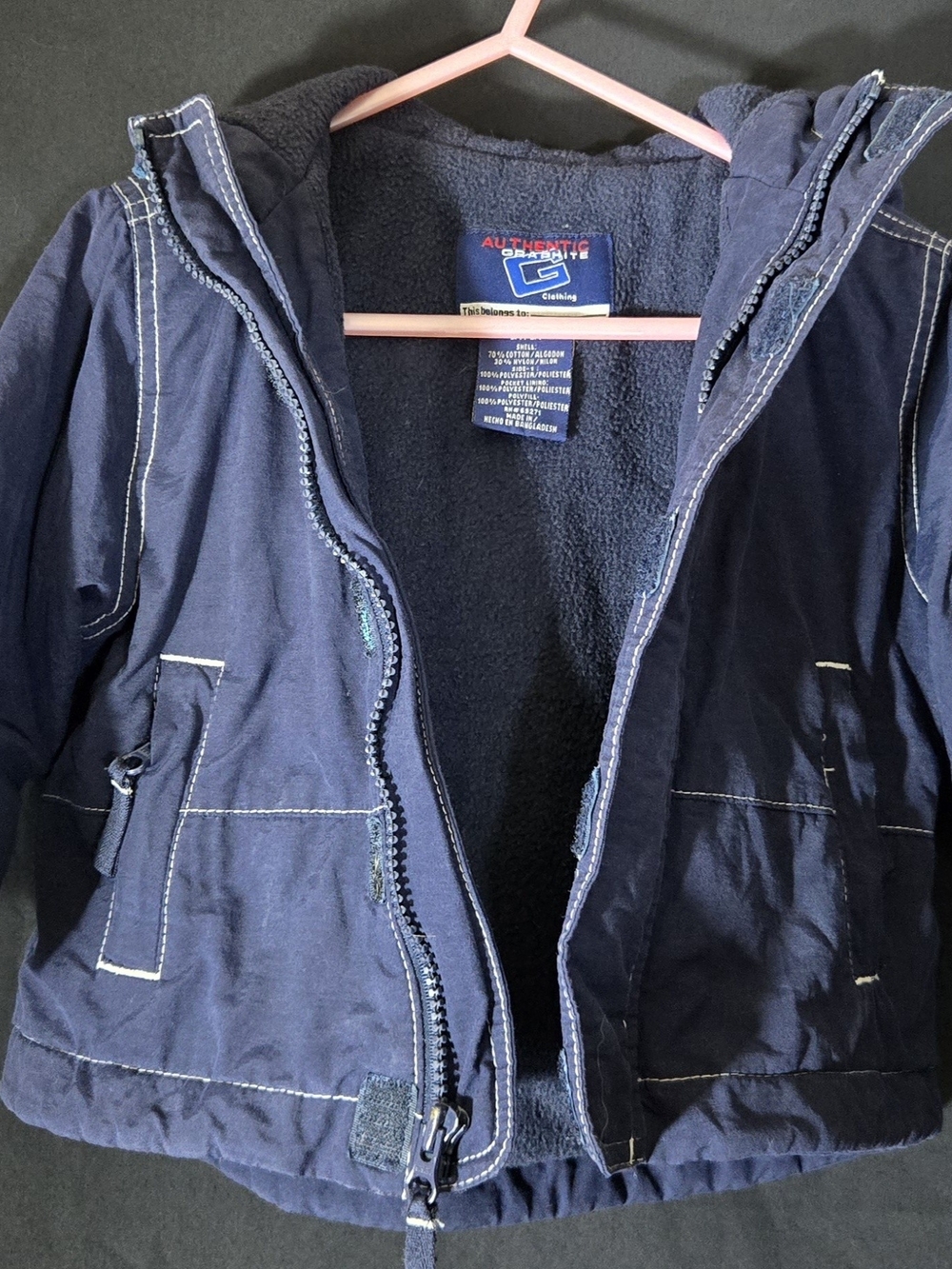 Kids' Navy Fleece-Lined Hooded Jacket#726
